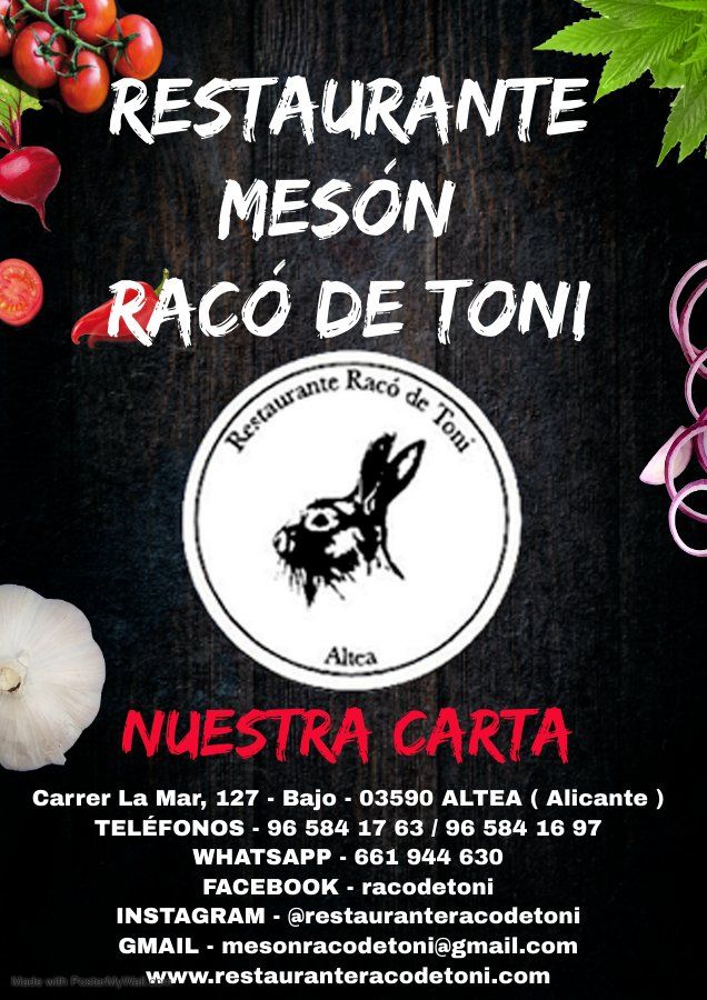 Restaurante Mesón Racó de Toni - Tríptico carta restaurante